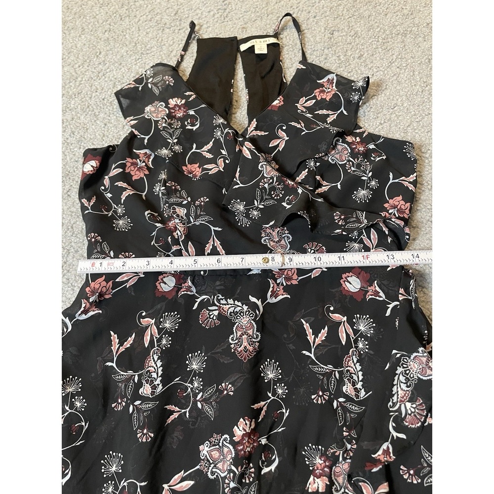 Francesca's Mi Ami Faux Wrap Dress Sz S Black Pink Floral Ruffles City Clubwear - Picture 9 of 14